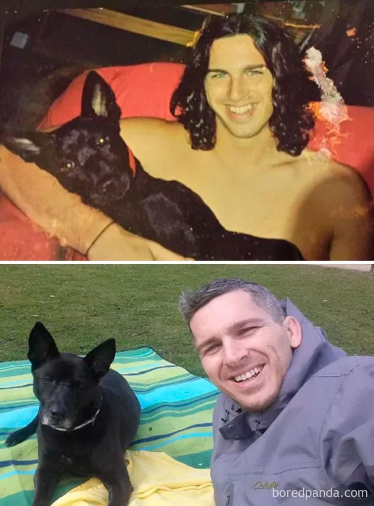 black dog with a man